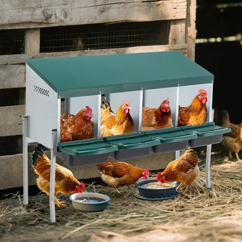 media4 Nichoir à poules avec 4 compartiments et pieds, comprenant un couvercle pour une utilisation extérieure (poulailler/enclos à volailles), vert