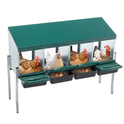 media5 Nichoir à poules avec 4 compartiments et pieds, comprenant un couvercle pour une utilisation extérieure (poulailler/enclos à volailles), vert